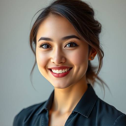 BR Retrato profissional de uma mulher sorrindo em um estüdio.<BR>